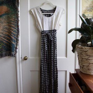 90's true vintage linen gingham dress with adjustable tie waist